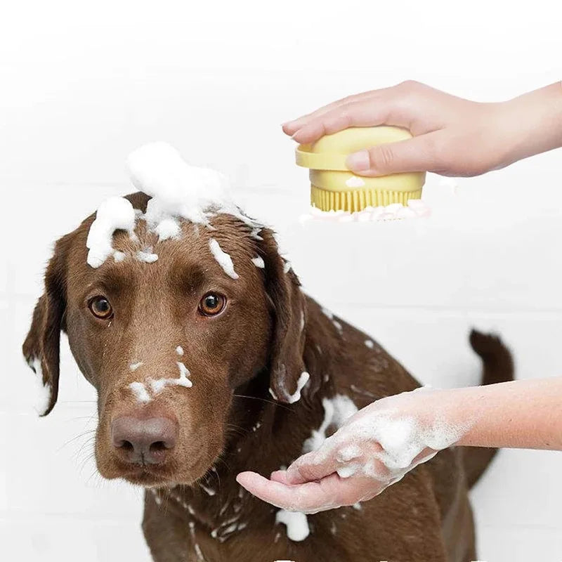 Escova massageadora porta shampoo para seu pet