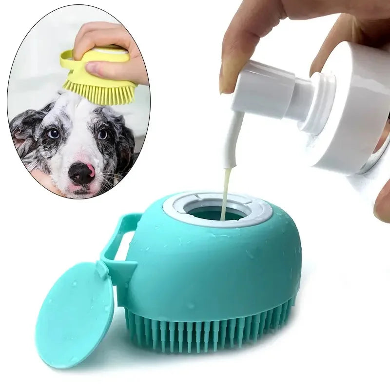 Escova massageadora porta shampoo para seu pet