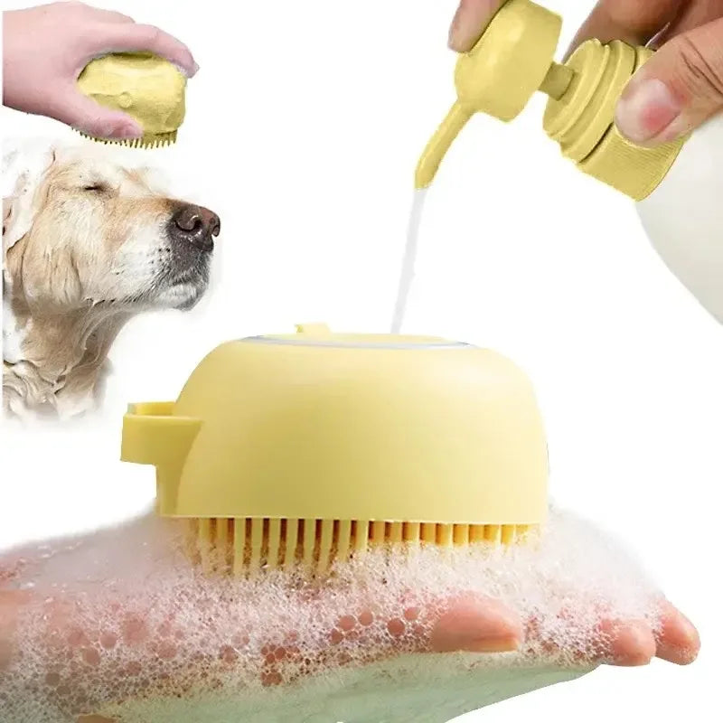 Escova massageadora porta shampoo para seu pet