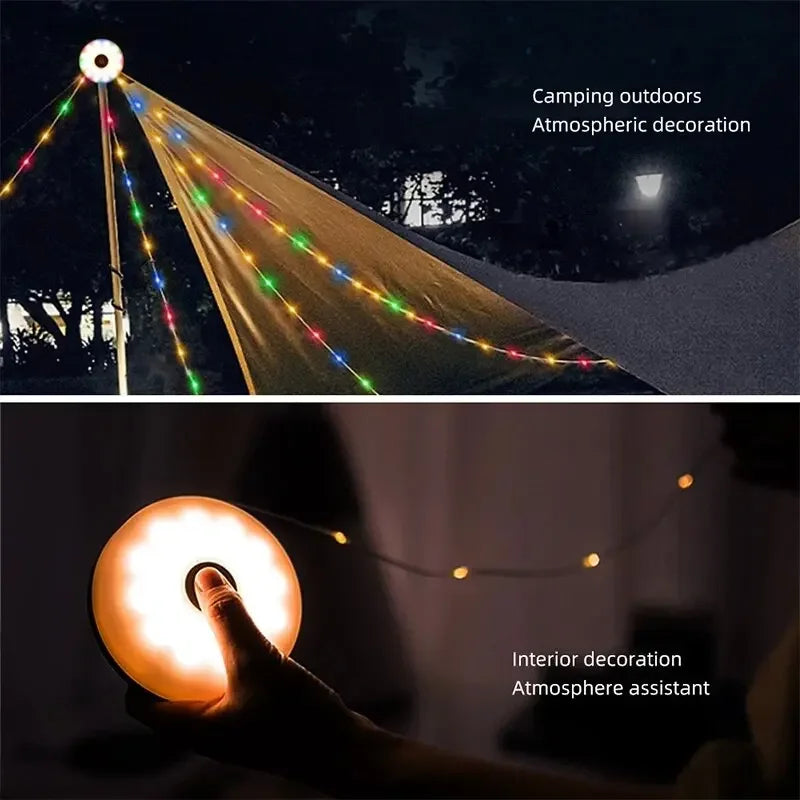 LED Retrátil 10 m de comprimento, à prova d'água, decoração de jardim ao ar livre, lâmpada para acampamento e natal